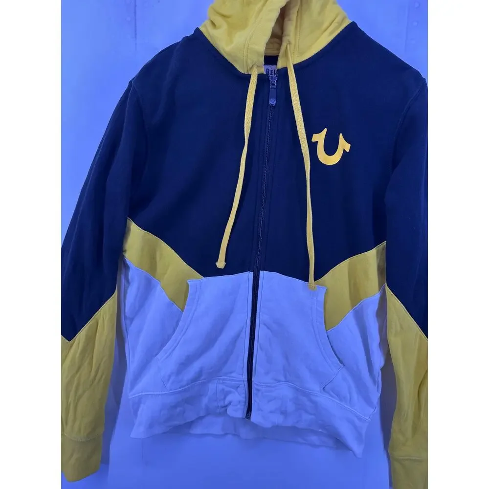 True Religion Black and Yellow Zip Up Hoodie Size Small